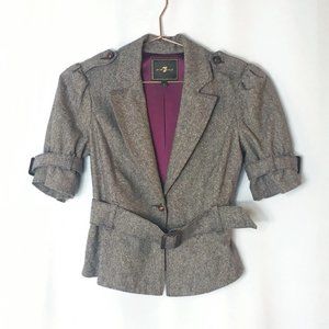 7FAM | Tweed Military Style Cropped Trench Jacket